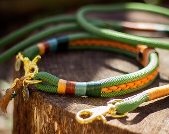 Handmade Green Rope Dog Collar Leash Set: Braided Paracord