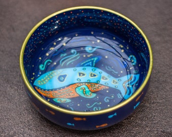 Dog Handmade Bowl Painted Ceramic Bowl Handcrafted Pet Bowl Blue Water Bowl Fun Colorful Dog Bowl Pet Antislip 6 inches Bowl Whale 28 oz