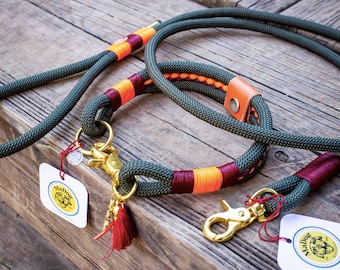 Handmade Rope Dog Collar & Leash Set: Braided Orange Burgundy Outdoor Gear