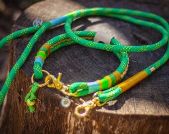 Handmade Green Rope Dog Collar Leash Set: Braided Paracord, Bright Colors