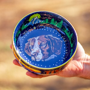 Dog Handmade Custom Painted Ceramic Bowl Pet Portrait Bowl Customized Water Bowl Christmas Gift Bowl Pet Parents 6 inches Bowl Unique 28 oz