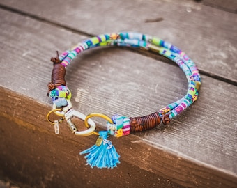 Handmade Blue Boho Dog Collar: Braided Cotton Rope, Ethnic Style