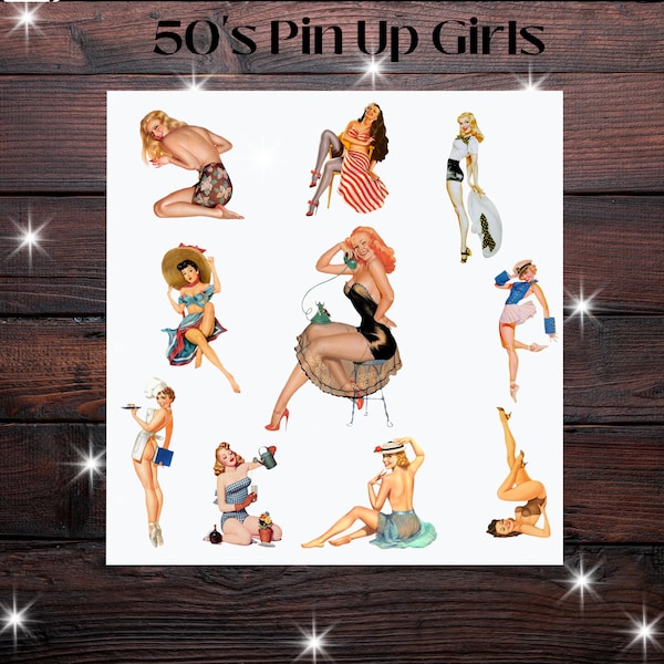 50s Vintage Pin Up Girls Clip Art Instant download png, stickers, mugs, tshirts, cards, crafting, sailor, stationary, party, sublimation.