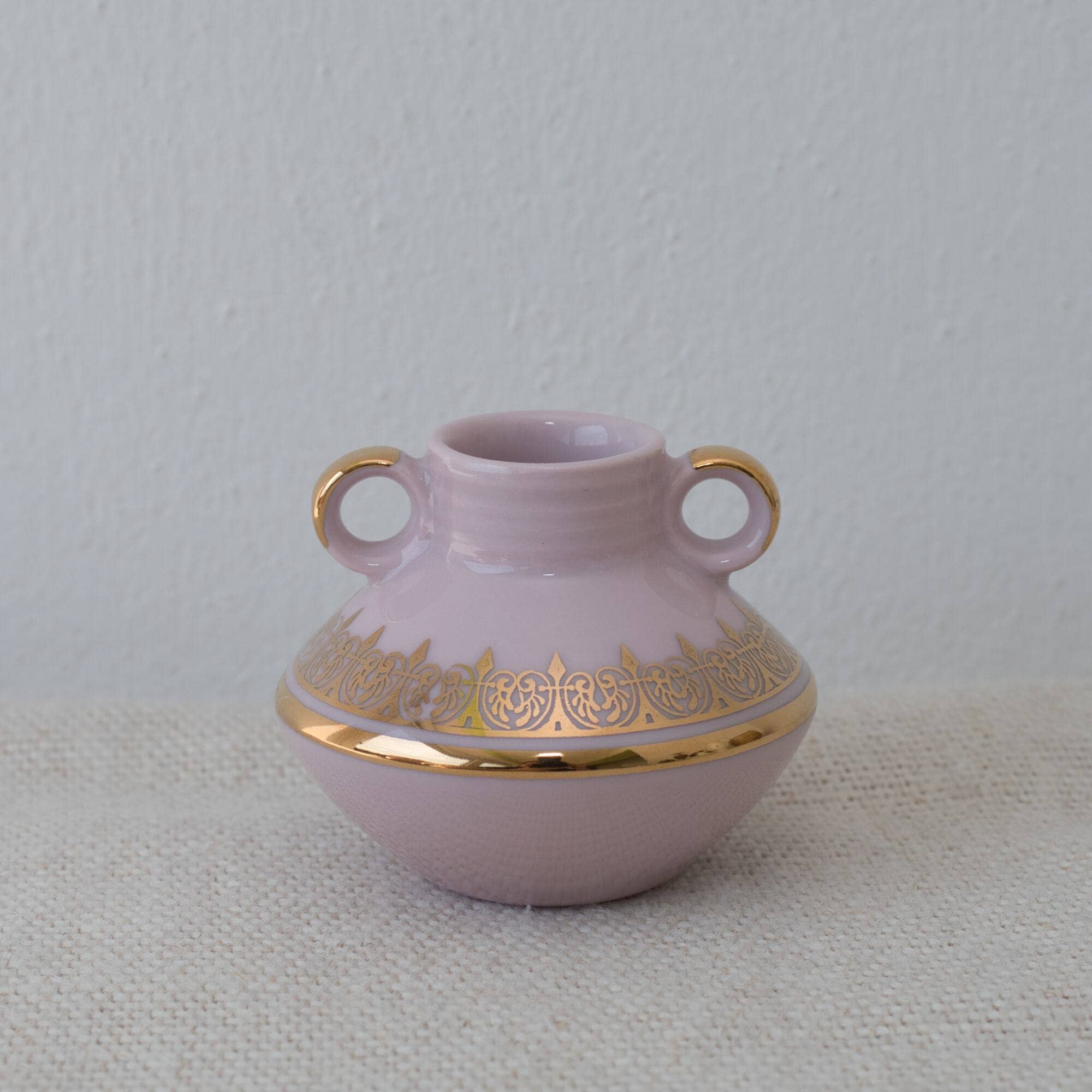 Vintage Miniature Pink Porcelain Vase With Handles, Slavic Pink