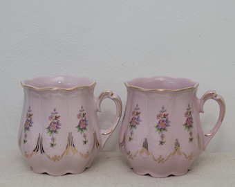 RÉSERVÉ. Ensemble de deux tasses en porcelaine rose, Ensemble de deux tasses roses de collection, Mugs en porcelaine, H&C Tchécoslovaquie, Rosa Porzellan