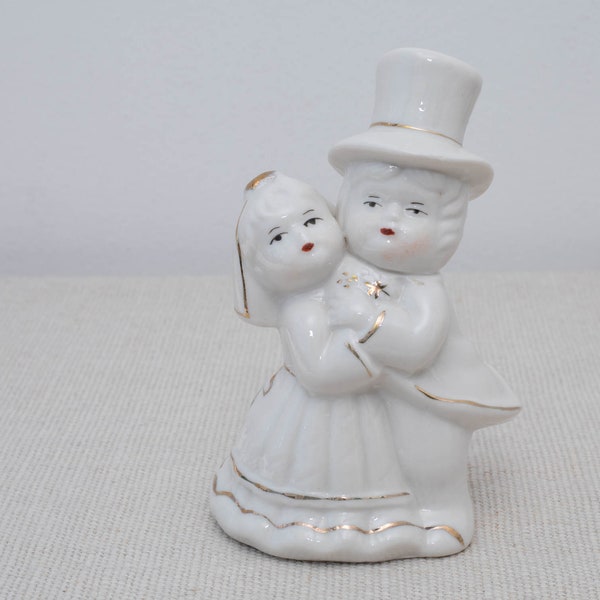 topper de gâteau en porcelaine vintage pour les mariés, Décor de mariage rétro, Topper de gâteau de mariage, Mariage vintage, Couple rétro mignon doré blanc