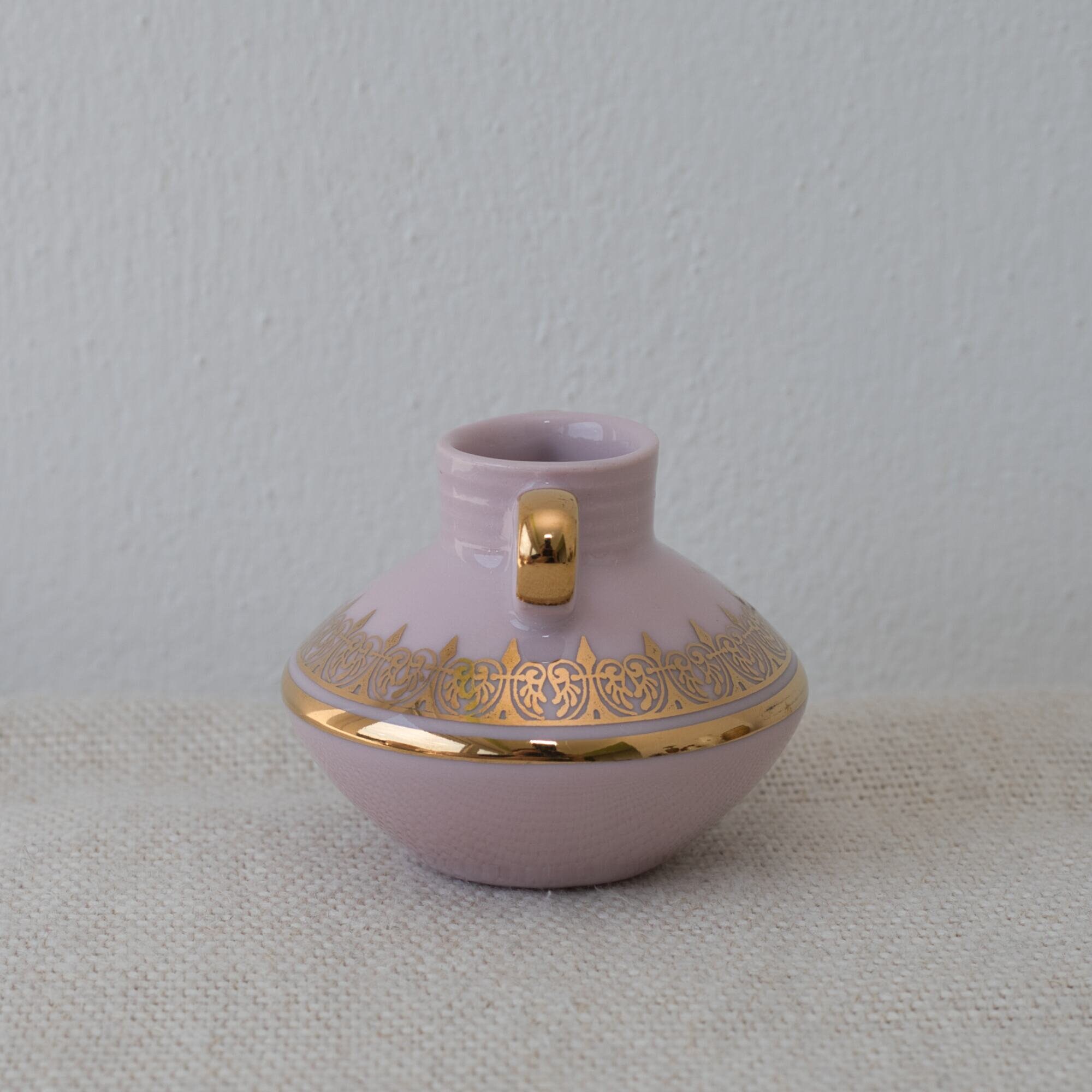 Vintage Miniature Pink Porcelain Vase With Handles, Slavic Pink