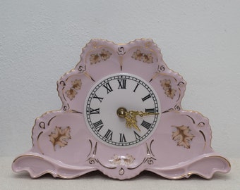 Pink porcelain clock, H&C Czech pink china, Rose porcelain mantel clock, Rosa Porzellan, Vintage clock, Collectible pink porcelain