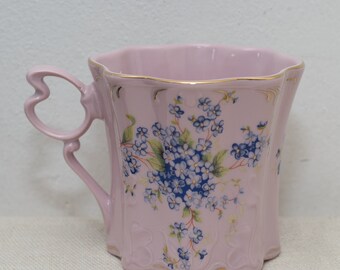 Pink porcelain coffee cup, H&C Czechia pink china, Rose porcelain mug, Rosa Porzellan, Collectible Vintage tea cup, Forget me not mug