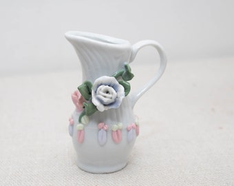 Small porcelain vase, Vintage miniature floral planter, Porcelain home decor gift, Porcelain flower vase, Ceramic vase with flower decor