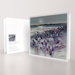 Tarjeta de felicitación con diseño de flores de Escocia Arran / Escocia / Tarjeta de felicitación de calidad / Artista de paisajes marinos escoceses / Mensaje en blanco / Ocasión especial