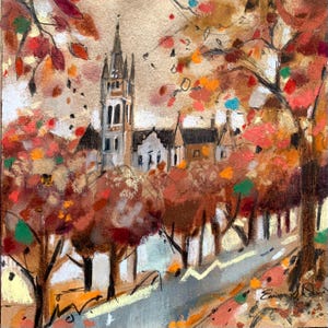 Università di Glasgow in autunno / Scozia / Biglietto d'auguri con cornice artistica / Artista di paesaggi marini scozzesi / Arte murale / Fatto a mano / Economico