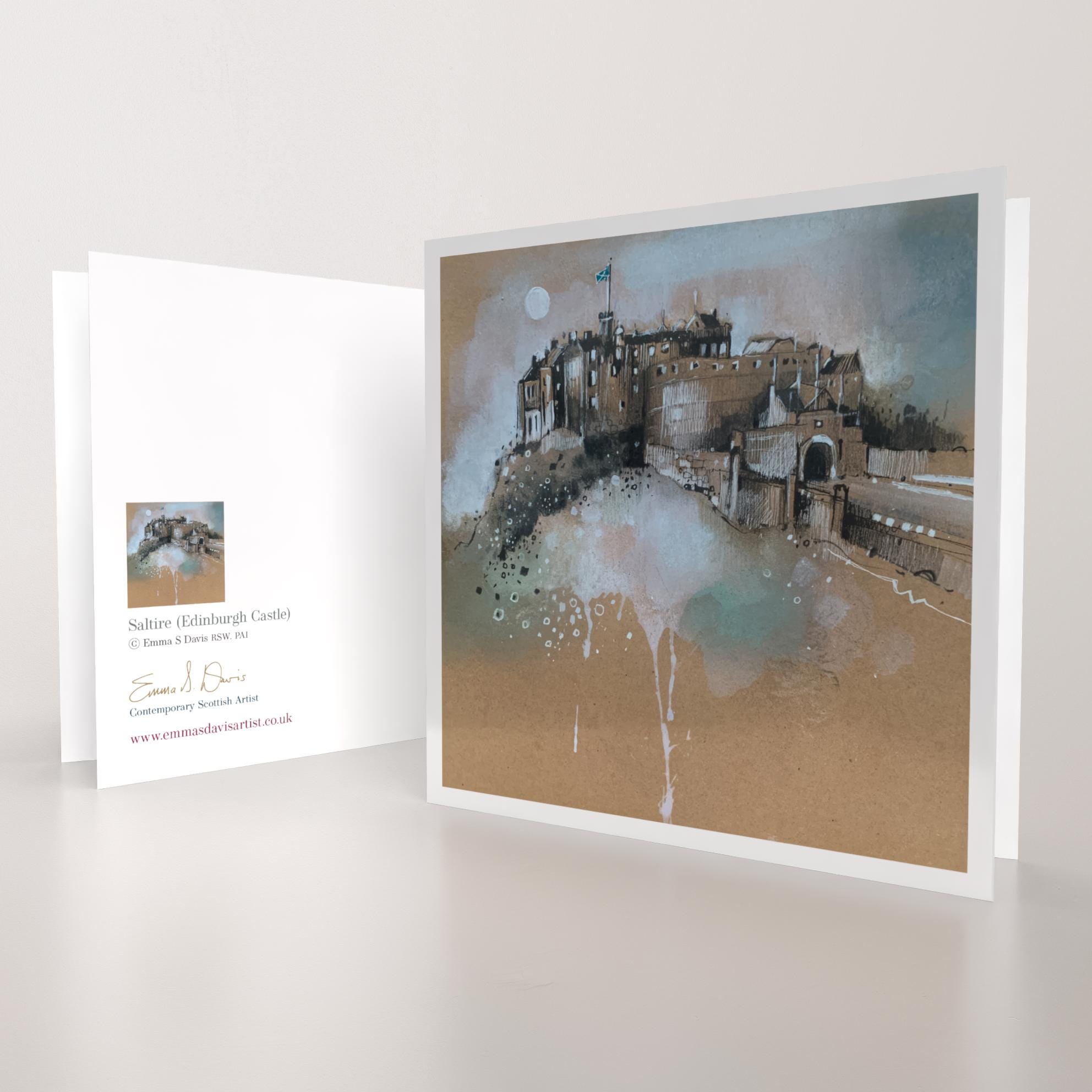 Wee Blue Coo Biglietto D'auguri Con Foto Di Castle Hill E Grassmarket, Edimburgo. Carta Premium 280 Gsm, 17,5x12,5 Cm, Busta Inclusa. Bianco Dentro Per Messaggio Personale. Fatto In Scozia.