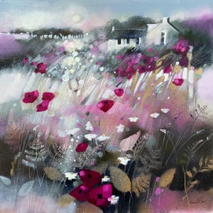 Papaveri del Perthshire in rosa / Scozia / Biglietto d'auguri con cornice artistica / Artista di paesaggi marini scozzesi / Arte murale / Fatto a mano / Economico