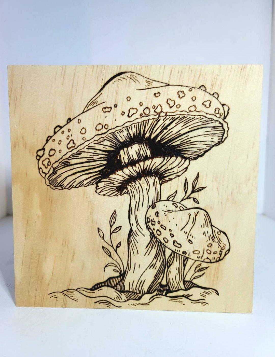 Mushrooms Wood Burned Wall Hanging Art Etsy