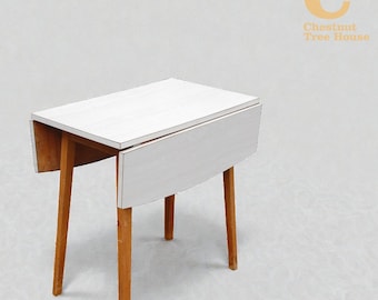 Vintage Mid Century 1960s Solid Beech White Drop Leaf Formica Kitchen Dining Table