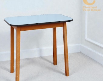 Vintage Mid Century 1960s Solid Beech Sky Blue Formica Kitchen Dining Table