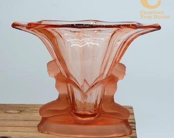 Vintage Art Deco Walther & Söhne Peach Glass Vase 1930s