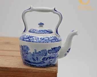Chaleira miniatura italiana vintage Spode azul, 12 cm de altura, Inglaterra, 2004.