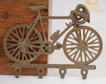 Porta-chaves de bicicleta vintage em latão com 4 ganchos.