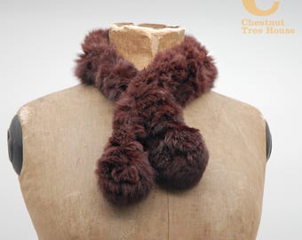Sciarpa/collo avvolgente da donna in autentica pelliccia di coniglio Coney di piccole dimensioni – Accessorio di lusso vintage