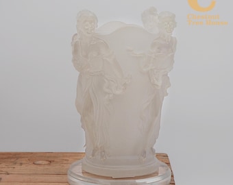 Vintage Widdop Bingham Lalique Style Four Graces Table Lamps Art Deco 1970s