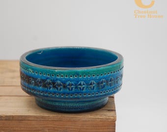 Tigela vintage Bitossi Rimini Blue em cerâmica, desenhada por Aldo Londi.