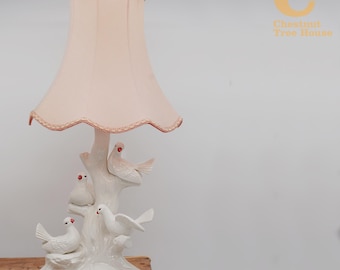 Large Vintage Italian Ceramic Bird Table Lamp with Doves 1960s Love Birds