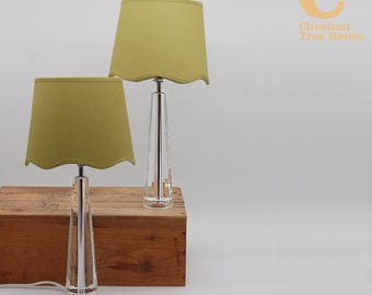 Pair Vintage Laura Ashley Blake Cut Glass Crystal Obelisk Table Lamp Bases In Chrome