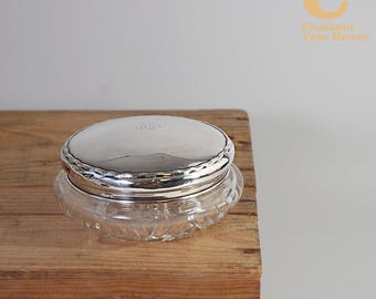 Vintage to Antique Cut Glass Crystal and Sterling Silver Monogramed Dresser or Vanity Jar