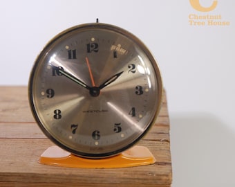 Vintage Westclox Alarm Clock in 1970s Orange Mustard Yellow