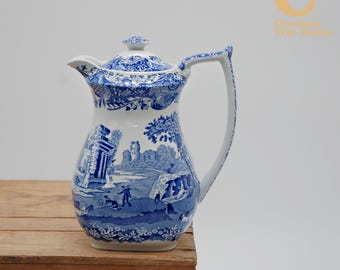 Cafeteira italiana antiga SPODE England, pintada à mão em azul cobalto, 23 cm (9 polegadas).