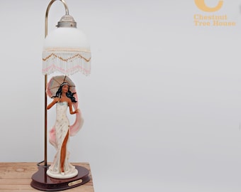 Vintage 1990's Juliana Collection Figural Lady Lamp Boudoir With Fringed Glass Pendant