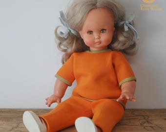 Vintage French Clodrey Doll Orange 2 Piece 1970s Standing Dolly