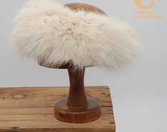 Vintage Genuine Fox Fur Winter Hat Head Piece Cream White Head Band Fur Trim