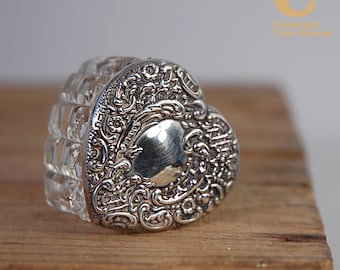 Antique Heart Shaped Cut Crystal Box England 1900s Levi and Salaman Ltd Filigree Design