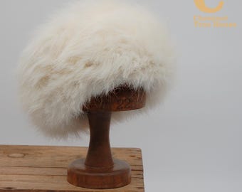 Vintage Genuine Fox Fur Winter Hat Russian Head Piece White Cream