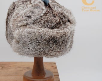 Vintage Genuine Rex Chinchilla Rabbit Fur Winter Hat Ushanka Russian Head Piece
