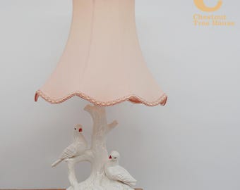 Vintage Italian Ceramic Bird Table Lamp with Doves 1960s Love Birds