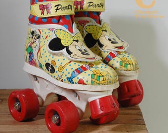 Vintage Rare Disney Minnie Mouse Party Roller Skates Red Yellow Junior