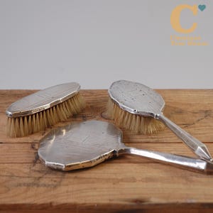 Antique Silver Hallmarked Birmingham DM&Co Dressing Table Vanity Set Mirror Brush