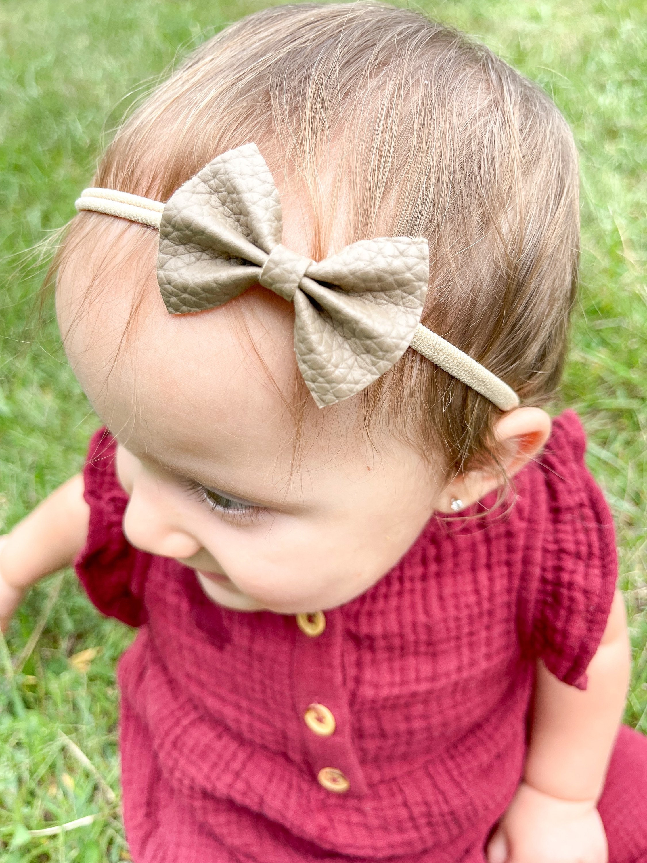 Newborn Bow Set 5 Faux Leather Hair Bows Cinched Hair Bows Etsy