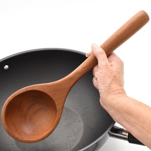 Medium Hand Carved Wood Ladle Or Serving Spoon, Holds 1/2 Cup, 13.5&quot; long