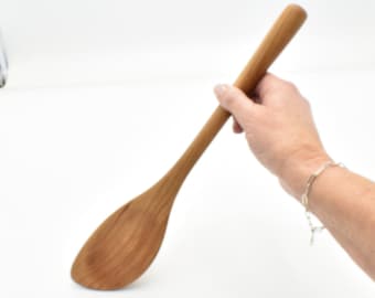 Black Cherry Wooden Corner Spoon, Hand carved, Very Sturdy, 12 inches long, Choice of Right Or Left-Handed