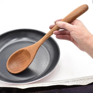 Wooden Serving Spoon, Hand Carved, Holds 1/4 Cup, 12.5 Inches Long