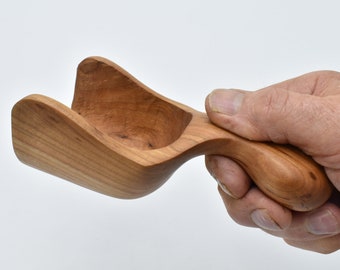 Hand Carved Black Cherry Scoop.  Lots Of Curves And Style! Holds 1/3 Scoop, 5 inches long