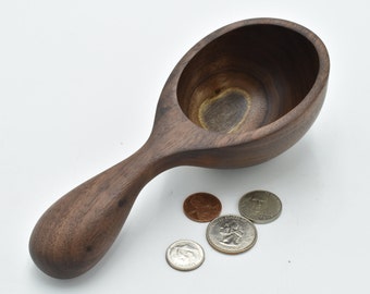 Extra Large Coffee Style Scoop, Hand Carved From black Walnut Beautiful Grain, Holds 1/2 Cup