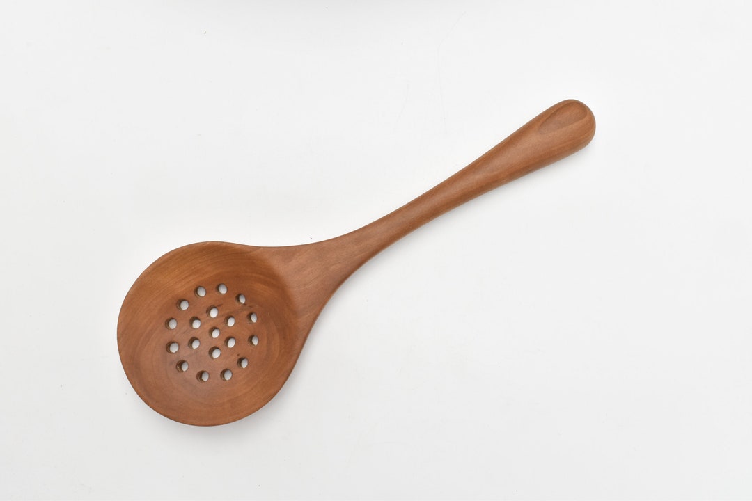 Large Strainer Spoon Hand Carved From Black Cherry 12 Inches Etsy
