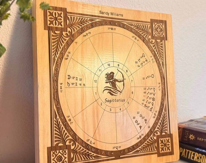 Custom Solid Wood Astrology Birth Chart Plaque +Digital interpretation, Personalized Engraved Natal Chart, Zodiac Gift, Astrology Wall Decor