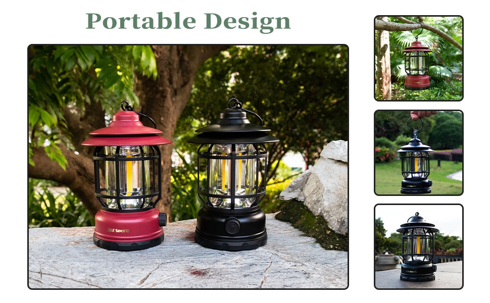 Rechargeable Vintage Decorative LED Camping Lanterns with Hooks - Portable, Durable, and Adjustable Brightness for Outdoor and Home Decor